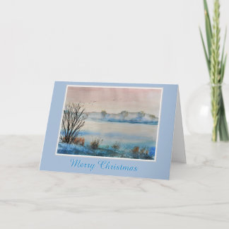 Tarjeta Festiva Peaceful Snowy Winter Lake Scene Christmas Holiday