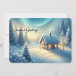 Tarjeta Festiva Peaceful Winter Cabin Seasons Greetings Flat Card 