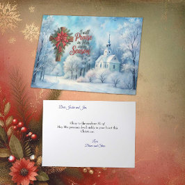 Tarjeta Festiva Peaceful Winter Scene Quaint Country Church