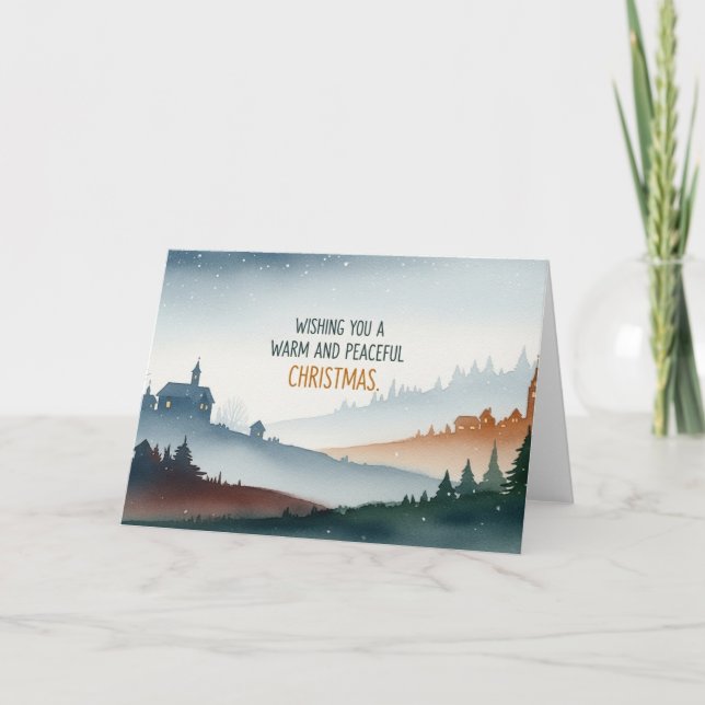 Tarjeta Festiva Peaceful Winter Village Christmas Card (Anverso)