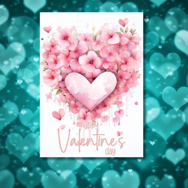 Tarjeta Festiva Peach cherry blossom heart Happy Valentines Day (Subido por el creador)