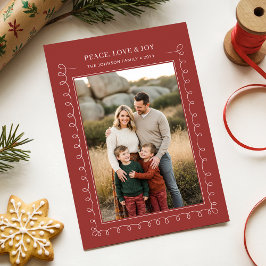 Tarjeta Festiva Peach Love Joy Red Stripe Family Photo Christmas