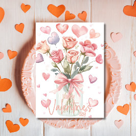 Tarjeta Festiva Peach orange rose jar Happy Valentines Day