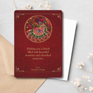 Tarjeta Festiva Peacock color oro rojo Diwali