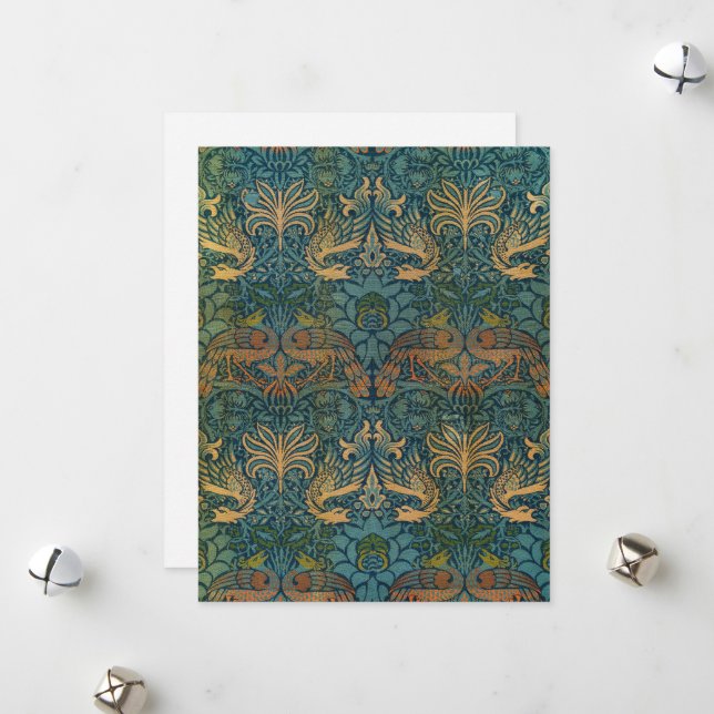Tarjeta Festiva Peacock y Dragón, 1878 por William Morris (Anverso/Reverso In Situ)