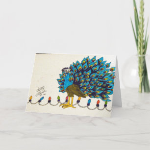 Tarjeta Festiva Peacock y luces