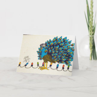 Tarjeta Festiva Peacock y luces