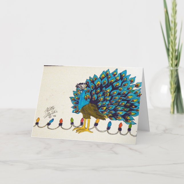 Tarjeta Festiva Peacock y luces (Anverso)