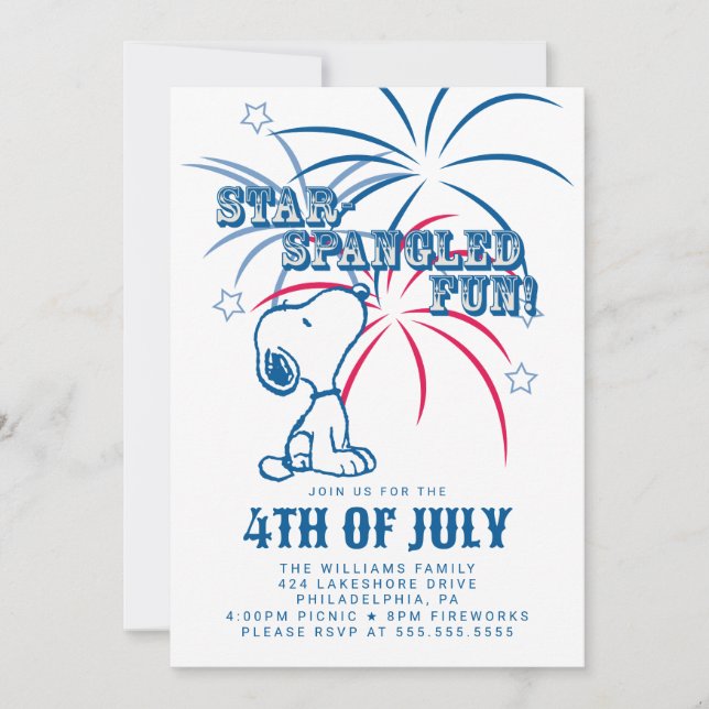 Tarjeta Festiva Peanuts 4 of July Star Spangled Fun (Anverso)