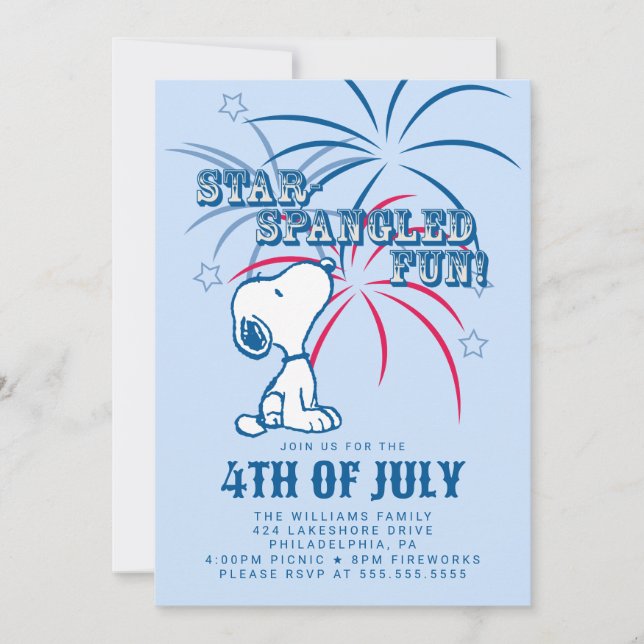 Tarjeta Festiva Peanuts 4 of July Star Spangled Fun (Anverso)