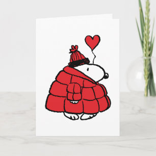 Tarjeta Festiva Peanuts   Chaqueta inflada de Snoopy para San Vale