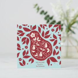 Tarjeta Festiva Pear Tree Partridge - cranberry red