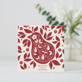 Tarjeta Festiva Pear Tree Partridge - Cranberry Red