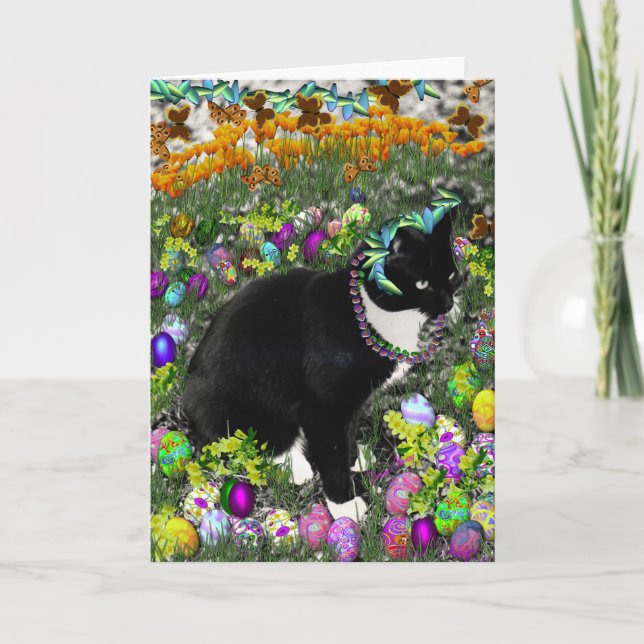 Tarjeta Festiva Pecas en la caza para los huevos de Pascua (Anverso)