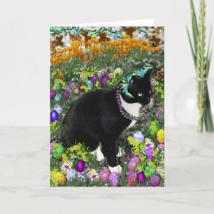 Tarjeta Festiva Pecas en la caza para los huevos de Pascua