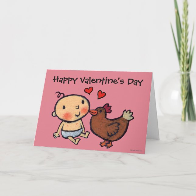 Tarjeta Festiva Peck lindo del pollo de Brown en la mejilla para (Anverso)