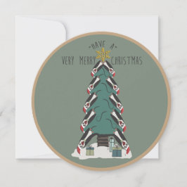 Tarjeta Festiva Peculiares Pingüinos Cuelgan Alrededor Del Árbol D