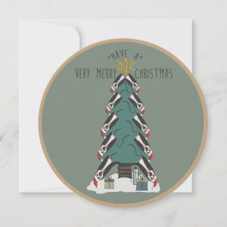 Tarjeta Festiva Peculiares Pingüinos Cuelgan Alrededor Del Árbol D