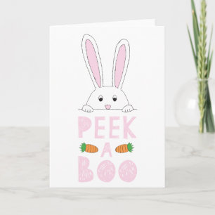 Tarjeta Festiva Peek-A-Boo conejo de Pascua Rosado y Blanco