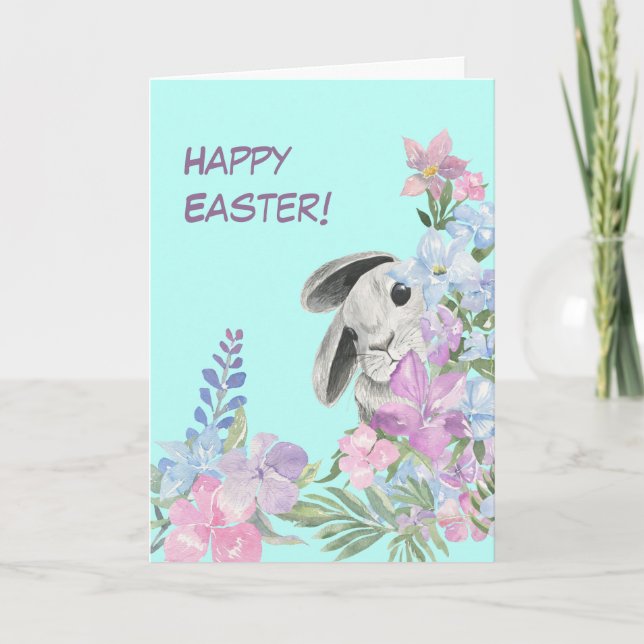 Tarjeta Festiva Peeking Bunny Floral Bouquet Easter Card (Anverso)