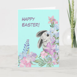 Tarjeta Festiva Peeking Bunny Floral Bouquet Easter Card