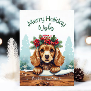 Tarjeta Festiva Peeking Cocker Spaniel Merry quiere retrato Mascot