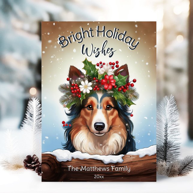 Tarjeta Festiva Peeking Collie Bright desea retrato de Mascota de  (Adorable Winter Snowy Scene With Peeking Dogs or Farm/Woodland Animals - Over 50 to Choose From!)