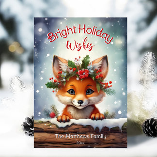 Tarjeta Festiva Peeking Fox Bright quiere que el invierno de Snowy