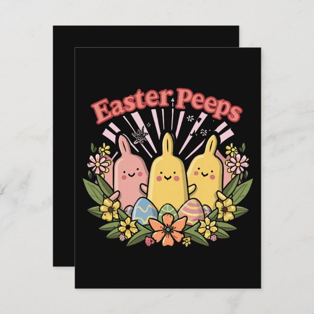 Tarjeta Festiva Peeps de Pascua (Anverso / Reverso)
