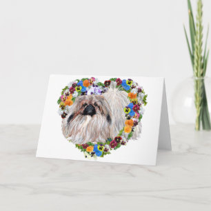 Tarjeta Festiva Pekingés en un Corazón Floral