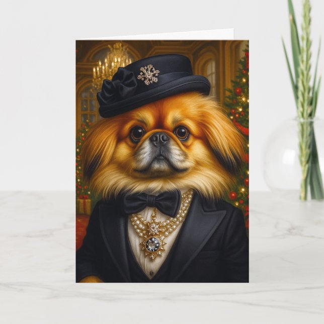 Tarjeta Festiva Pekingese Holiday Card (Anverso)