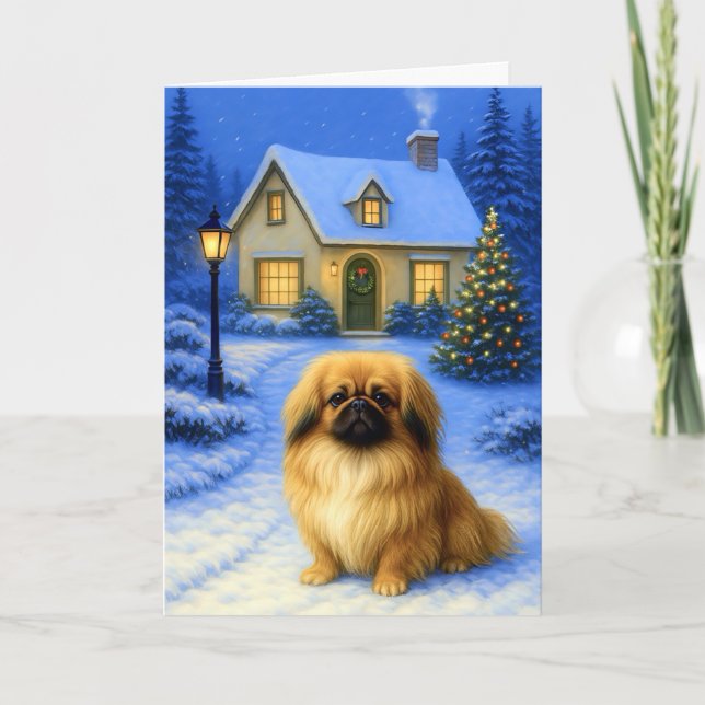 Tarjeta Festiva Pekingese Holiday Card (Anverso)