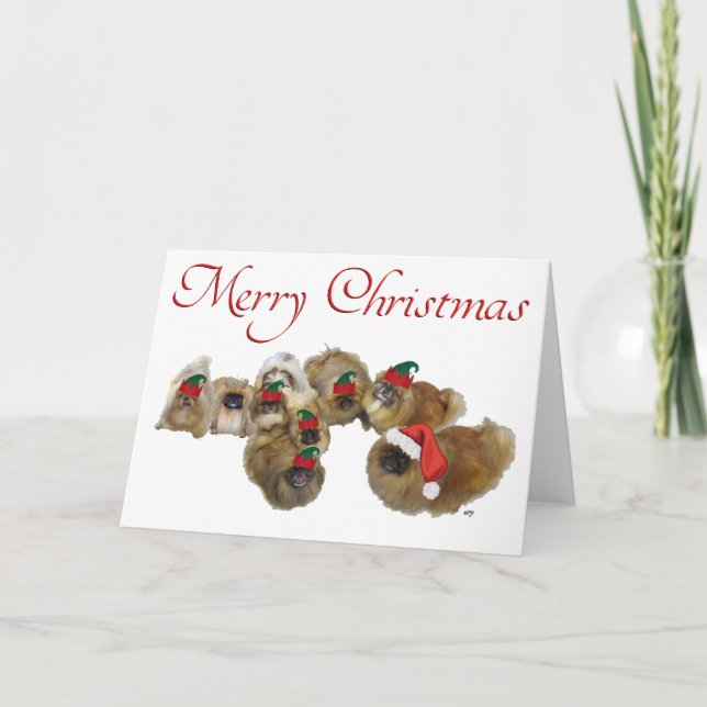 Tarjeta Festiva Pekingeses celebran Navidades (Anverso)