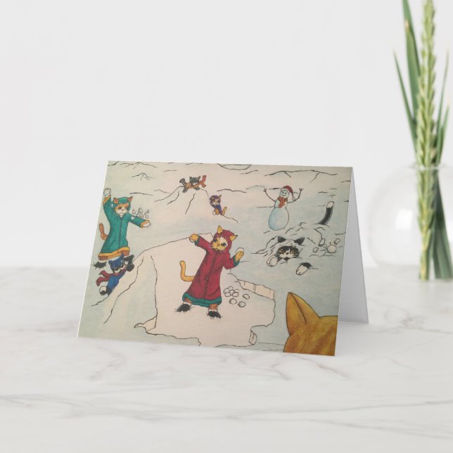 Tarjeta Festiva Pelea de bolas de nieve (Anverso)