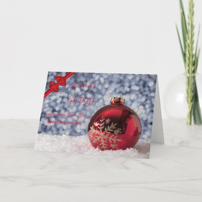 Tarjeta Festiva Pelota de Navidades rojos, doblado rojo, saludo co (Anverso)