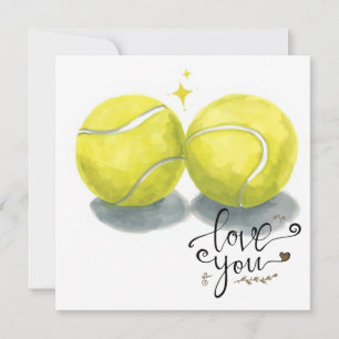 Tarjeta Festiva Pelota de tenis con AMOR en cancha azul