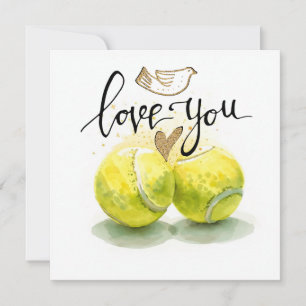 Tarjeta Festiva Pelota de tenis con AMOR en cancha azul