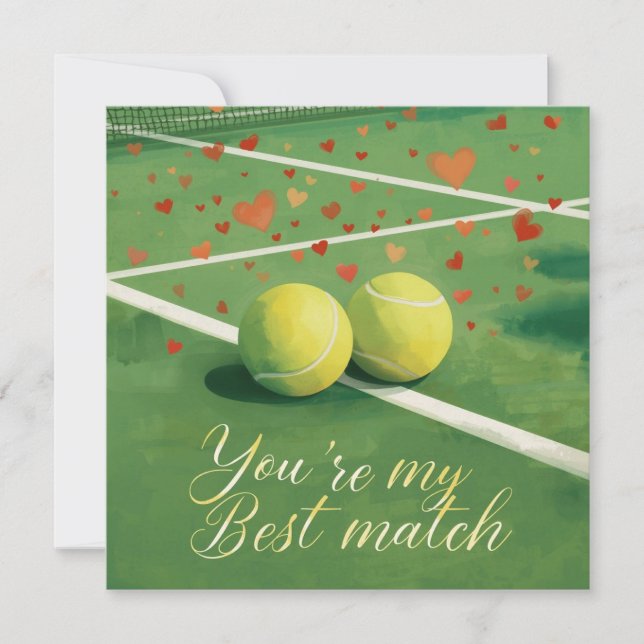 Tarjeta Festiva Pelota de tenis con AMOR en cancha azul (Anverso)