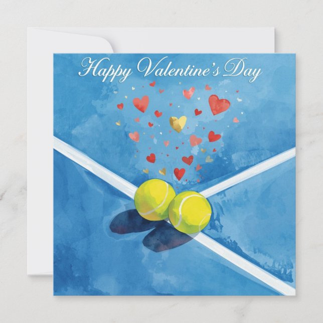 Tarjeta Festiva Pelota de tenis con AMOR en pista azul (Anverso)