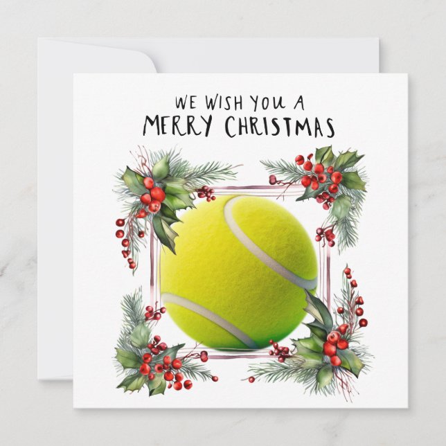 Tarjeta Festiva Pelota de tenis con marco para Navidades (Anverso)