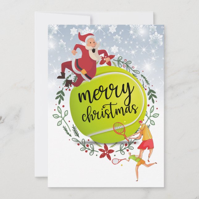 Tarjeta Festiva Pelota de tenis detrás de Santa Claus Feliz Navida (Anverso)