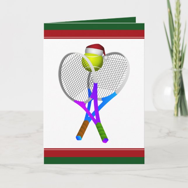 Tarjeta Festiva Pelotas de tenis y raquetas navidades (Anverso)