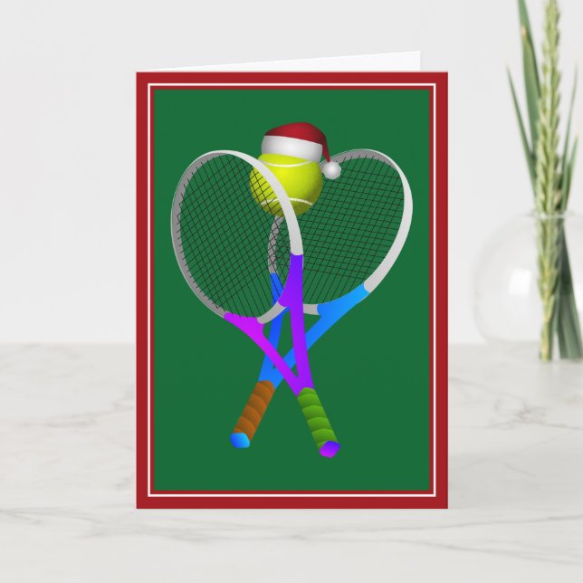 Tarjeta Festiva Pelotas de tenis y raquetas navidades (Anverso)