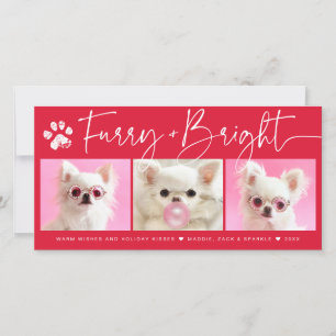 Tarjeta Festiva Peludo y Brillante Collage de 3 Fotos de Mascota