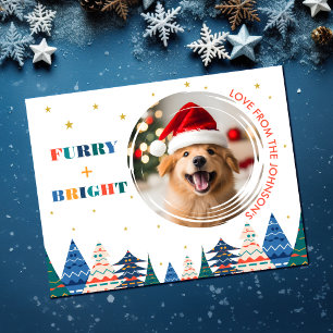 Tarjeta Festiva Peludo y Brillante Foto de Perro Adorable