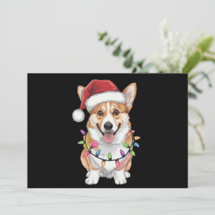 Tarjeta Festiva Pembroke Welsh Corgi Santa Christmas Tree Lights