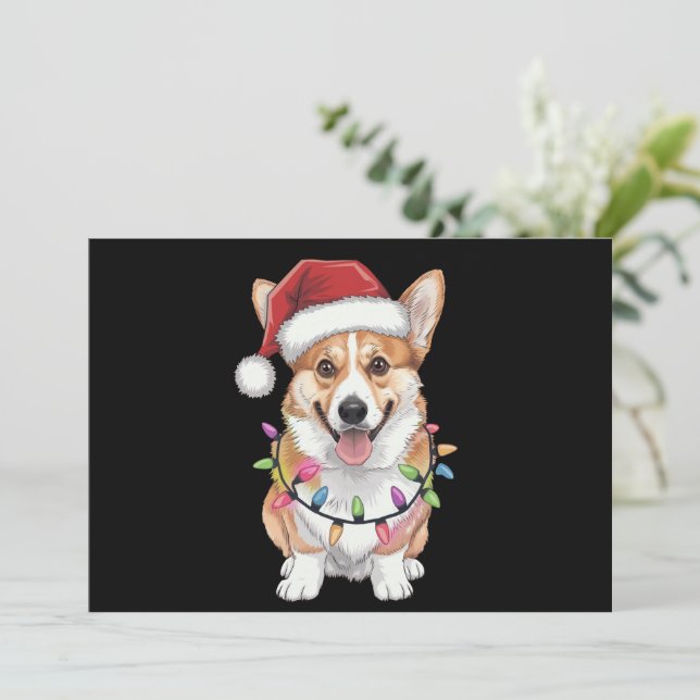 Tarjeta Festiva Pembroke Welsh Corgi Santa Christmas Tree Lights (Anverso de pie)