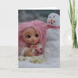 Tarjeta Festiva Penélope y el muñeco de nieve