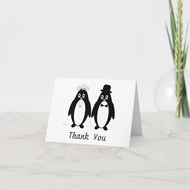 Tarjeta Festiva Penguin Boda Gracias (Anverso)