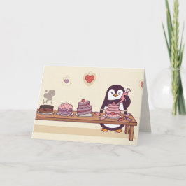 Tarjeta Festiva Penguin Cake Decorator Galentine Valentine Card
